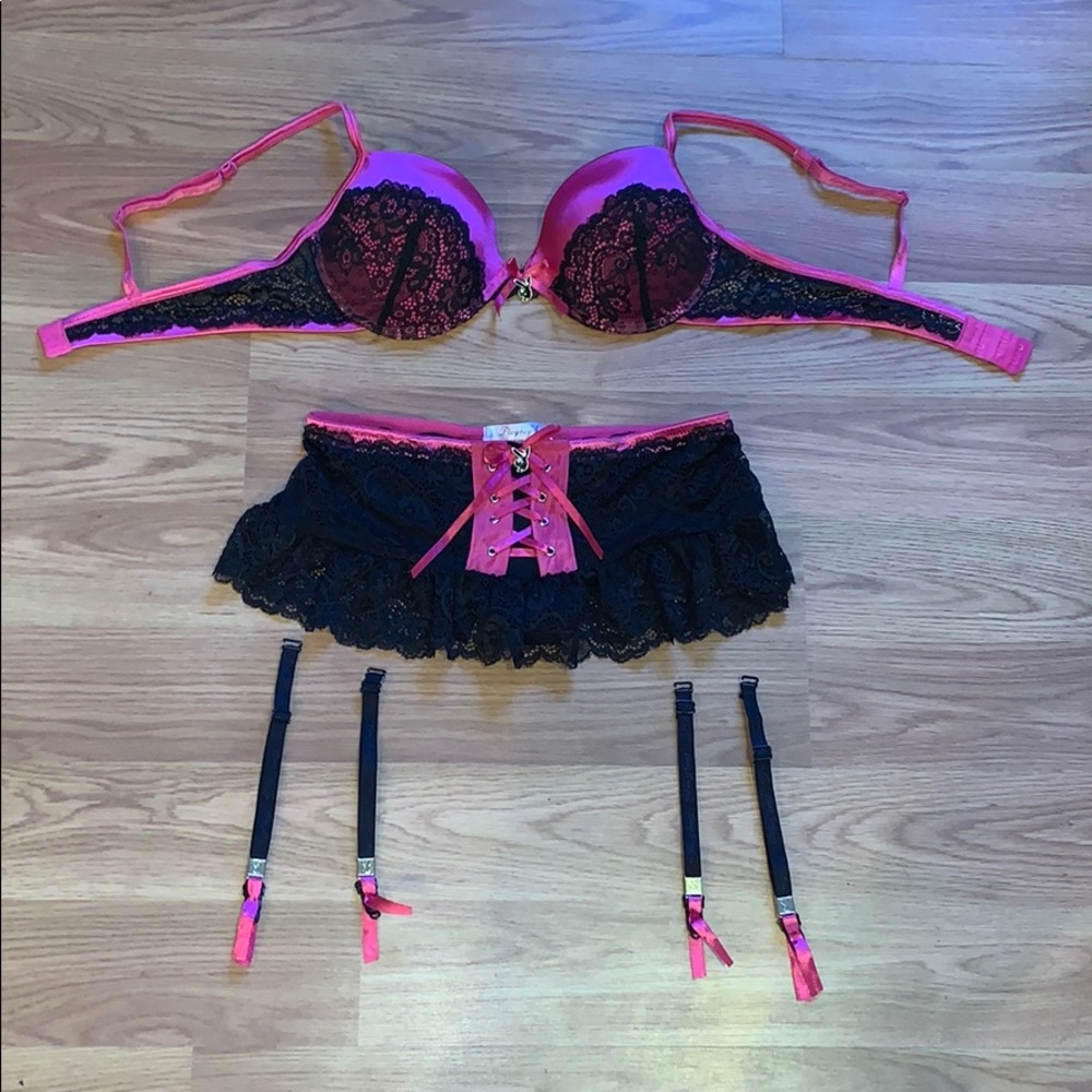 Pink & Black Lace Playboy Set
